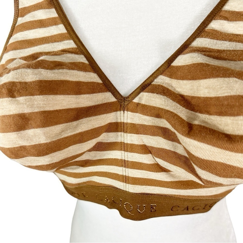 🌸Cacique- Brown/Tan Strip No Wire Bra- Size 42D RN118641 - Picture 2 of 7